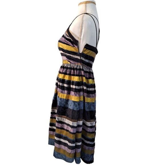 Anthropologie Wolven Ada Stripe Velvet Party Cocktail Fit Flare Dress Size 0 - Picture 4 of 10